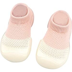 Generic Shoes Indoor Pedestrian Toddler Baby Shoes In Mixed Colours Elastic Socks Children'S Mesh Slippers With Leather Sole Women, Pink, 4 Uk Child