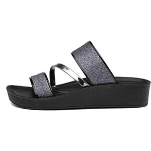 Lilley Womens Black Glitter Wedge Mule Sandal - Size 4 Uk - Black