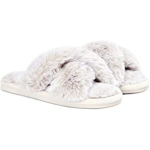 Sleepdown Womens Ladies Faux Fur Rabbit Slippers, Cream, 5/6 Uk