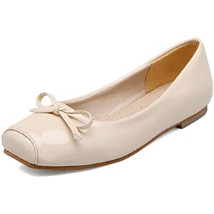 Gicoiz Women Square Toe Flats Comfy Ballerina Slippers Work Loafers Office Slip On Lovely Bowtie Dolly Shoes Dance Beige Size 4-37