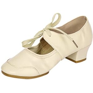 Generic Women Ladies Dancing Prom Ballroom Latin Ballet Dance Singles Shoes Stacked Sandals Women (Beige, 3.5)