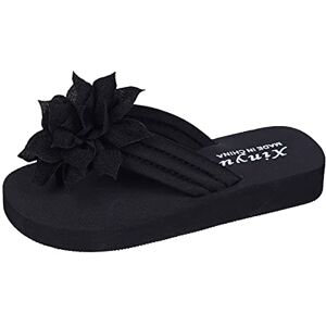 Nhnkb Bathing Shoes Women'S Slides Sandals Slippers Summer Garden Flip Flops Slide Summer Plain Flowers Decorative Open Toe Thick Soled Flip Flops Women'S Shoes Yellow 36, Black, 5 Uk