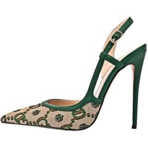 Svaasa Shoes， Slingback Heels Summer Women Shoes Fashion Letter Style Stiletto Heel Women Party Sandals Plus Size (Color : Green, Size : 37)