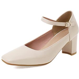 Diuniarza Women Block Heel Mary Jane Shoes Square Toe Classic Court Shoes Buckle Mid Heel Dress Shoes, 401oyi Beige Size 4 Uk/37