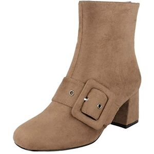 Spot On Ladies Blocked Heel Ankle Boots - Taupe Microfibre - Uk Size 5 - Eu Size 38 - Us Size 7