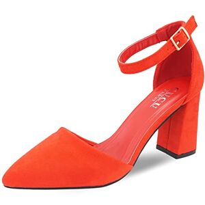 Cucufashion Block Heel Shoes Women - Court Shoes For Women, High Heels For Women, Women Shoes Block Heels, High Heels Shoes For Women, Womens High Heels, Closed Toe High Heels - Red Uk Size 3