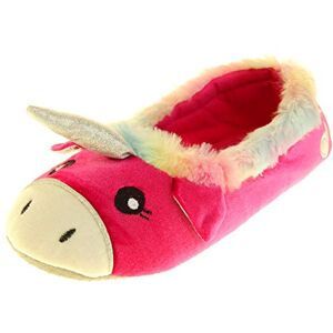 Dunlop Womens Ladies Winter Synthetic Fur Pink Unicorn Slippers Uk 7-8 Large