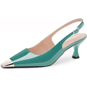 Odetina Women'S Elegant Slingback Kitten Heels Pumps Closed Toe Ankle Strap Backless Stiletto Dress Shoes For Evening Wedding Office, Green (Green 2), 8 Uk