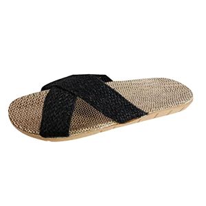 Generic Womens Slide Sandals Slip On Cross Espadrilles Sliders Woven Flat Sandals Ladies Summer Breathable Slippers Beach Pool Shoes Sliders Open Toe Straw Slippers Lightweight Comfy Holiday Outdoor Shoes