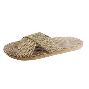 Generic Non-Slip Linen Flops Soft Soled Summer Couples Mule Sandals Unisex Home Open Toe Slippers Moisture Wicking Flax Sole Indoor Flats Shoes Slippers Breathable Floor Drag Beach Flops