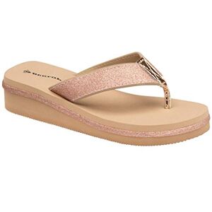 Dunlop Ladies Toe Post Low Wedge Flip Flops Raffia Beach Summer Sandals Shoes Size 3-8 (Nude Pink, Numeric_8)