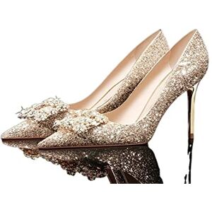 Xcvfbvg Pumps Women Shoes Thin Stiletto Pumps Fashion High Heels Pointed Toe Wedding Bride(Size:41) Gold