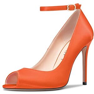 Castamere Women'S High Heel Stilettos Peep Open Toe Pumps Court Shoe Ankle Strap Dress Wedding Sandals 10 Cm Heels Orange Satin 7 Uk