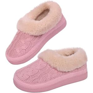 Dunlop Ladies Slippers Comfortable Ankle Memory Foam Moccasin Boots (Pink Knit, Uk Footwear Size System, Adult, Women, Numeric, Medium, 6)