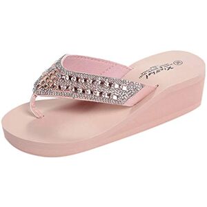 Generic Ladies Slippers Summer Beach Sandals For Women Rhinestone Sandals Women’s Slippers Wedges Slippers Women Slope Heel Summer Roman Shoes Beach Holiday Shoes Clip Toe Womens Slippers