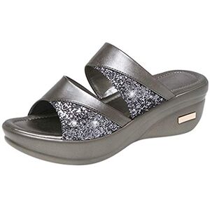 Dfek Womens Wedge Ladies Crystal Slides Sandals Sparkling Sandal Shine Espadrille Slip On Mule Platform Shoes Size Uk (Silver, 5.5)