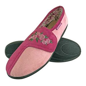 Dunlop - Ladies Adjustable Wide Fit Memory Foam Floral Velcro Slippers For Elderly Women (4 Uk, Dusky Pink)