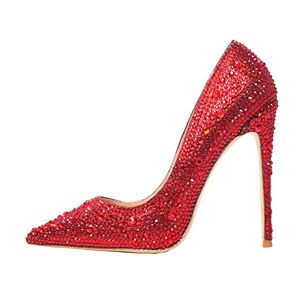 Asadfdaa High Heels Women'S Red Crystal Women'S Wedding Shoes Bridal Party Shoes Women'S High Heels High Heels (Color : Red, Size : 5)