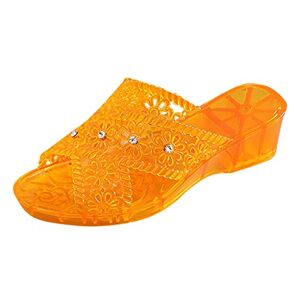 Generic Plastic Jelly Rhinestone Slippers Medium Heel Flat Thick Sole Casual Shoes Fashion Slippers Womens Slippers Size 5 1/2 (Gold, 6)