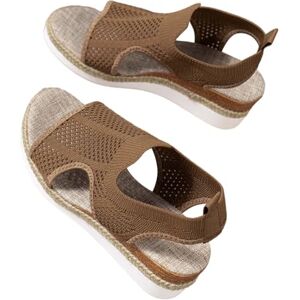 Generic Comfortable Women'S Slide Sandals Women'S Casual Stretch Mesh Slope Bottom Roman Shoes Summer Fashion Ladies Sandals Women'S Comfort Sandals (Brown, 4.5)