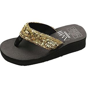 Biisdost Toe Separator Women'S Platform Flip Flops Sandals Glitter Summer Sandals Flip Flops Lightweight Summer Shoes Flip Flop Flat Mules With Wedge Heel Beach Shoes Wedge Sandals Slippers, Gold, 8