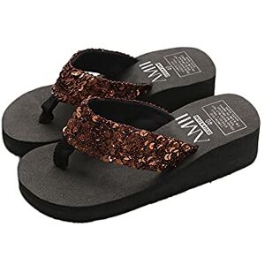 Uiflqxx Wedge Flip Flops For Women Comfort Soft Soled Womens Wedge Sandals Platform Flip Flops Diamond Strap Non-Slip Beach Shoes Slip On Toe Post Slippers Summer Sandals For Pool Beach (Coffee, 36)