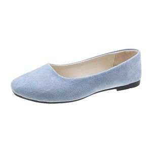 Generic Womens Pointed Toe Ballet Flat Shoes Comfortable Casual Business Office Working Shoes Solid Color Pumps Classic Fit Slip On Low Wedge Soft Sole Formal Dress Shoes Light Blue