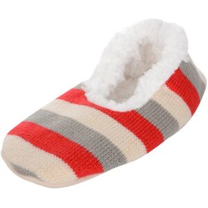 Autumn Faith Snugg Ladies Slippers Knitted Style With Stripes Design Supersoft White Sherpa Fleece Lining Red Grey Cream Faux Suede Non Slip Sole Stretch Fit Warm Comfort Winter Footwear Womens Size 3-4 UK