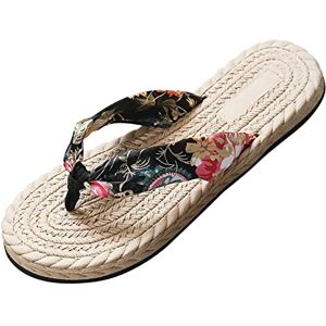 Generic Flip Flops For Women Summer Sandals Belt Fashion Cloth Spring Flip And Flops Bohemian Womens Womens Slipper Fuzzy Slippers Flip Flop Women (Black, 4.5)