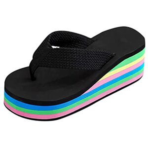 Generic Women Wedge Floral Flip Flops Color Sole Beach Flip Flops Fashion Slippers Thick Sole Flip Flops Summer Casual Fashion Beach Slippers Shoes And Sandals For Women (Black, 4.5)