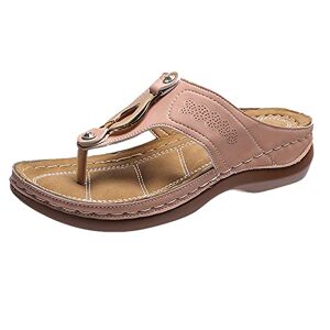 Generic Wedge Sandals Women'S Summer Modern Roman Sandals With Heel Platform Toe Post Mules Comfortable Breathable Toe Sandals Super Soft Slip Shoes Leisure Bohemian Sliding Sandals, Pink, 6 Uk