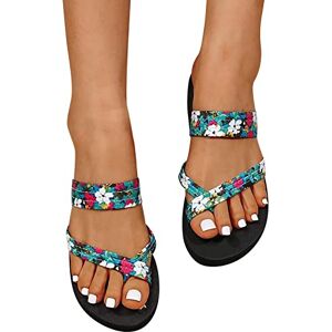 Women's Floral Flip Flops Beach Flip Flops Fashion Slippers Thick Bottom Flip Flops Summer Casual Fashion Beach Slippers Women's Shoes Pumps Wedge Heel Denim Blue, blue, 7