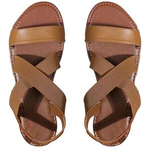 Biisdost Sandals Women'S Flat Comfortable Roman Sandals Beach Shoes Stretch Soft Summer Sandals Sports Sandals Open Toe Summer Gladiator Sandals Non-Slip Leisure Sandals Trekking Sandals, Brown, 4 Uk