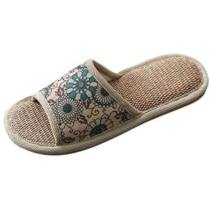 Generic Non-Slip Cotton Linen Flops Soft Soled Summer Couples Mule Sandals Unisex Home Open Toe Slippers Moisture Wicking Flax Sole Indoor Flats Shoes Slippers Breathable Beach Flops