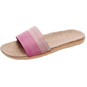 Generic Summer Slippers Linen - Flat Shoes For Women Closed Toe Vintage Style Slippers Clogs And Mules Slip On Sandals Slippers For Walking Beach Holiday Women Sliders Woven Linen Slippers Summer Flat Sandals