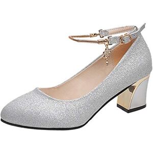 Generic Women'S Court Shoes Womens Ladies Low Mid Block Heel Ankle Strap Smart Work Vintage Comfort Wedding Evening Shoes (Silver, 3)