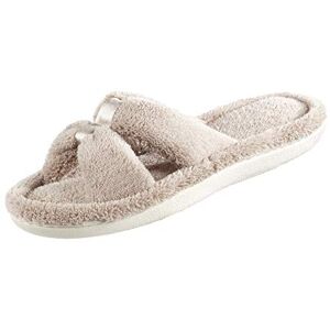 Totes Isotoner Womens 95005 Microterry Satin X-Slide Beige Size: 6-7