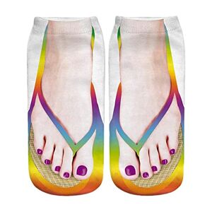 IUYQY Flip Flop Socks Funny Manicure Print Socks Novelty Flip-flop Shoes Low Ankle Crew Socks for Women Men