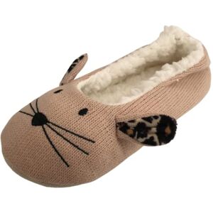 Atania Knitted Animal Design Ballet Slippers Beige Mouse 3/4 Uk