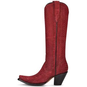 Corral Boots Corral Ladie'S Red Python Tall Top Full Exotic, Snip Toe, Leather Sole, Western, A4194, Red, 6.5