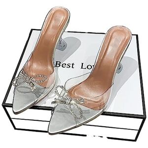 Skinii Women Shoes， Women Slippers Crystal Bowknot High Heels Jelly Shoes Summer Female (Color : Silver, Size : 34)