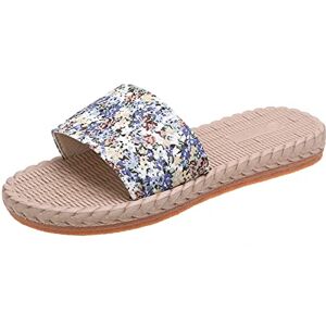 Generic Womens Casual Slippers Shoes Summer Slippers Ladies Fashion Small Floral Cloth Open Toed Woven Flat Bottom Beach Slippers Mesh Slippers For Women (Blue, 4.5)