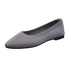 Generic Women Pointed Toe Flat Leather Shoes Ballet Pointed Toe Mesh Slip On Shoes Solid Color Classic Loafer (Grey, 9)