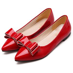 Sswerweq Shoes For Women Shoes Woman Flats Spring Autumn Female Ballet Shoes Pointed Toe Solid Red Beige Casual Flat Loafer Shoes (Color : Red, Size : 4)