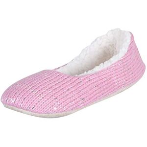 Autumn Faith Ladies Pink Knitted Ballet Ballerina Sequin Slippers With Non-Slip Sole UK 5-6