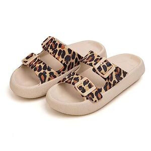Moeido Women'S Slippers Fashion Leopard Print Cloud Slippers For Women Summer Adjustable Buckle Pillow Slides Woman Thick Bottom Non-Slip Beach Shoes (Color : Leopard Print, Size : 35)