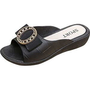 Generic Womens Casual Sandals Shoes Fashion 2024 Women Sandals Fashion Summer Open Toe Simple Solid Color Comfortable Thick Soled Wedge Sandals Wedding Sandals For Women (Black, 4)