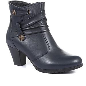 Pavers Ladies Leather Ankle Boots In Navy With Comfortable Block Heel And Subtle Ruched Elegance - Durable Classic Footwear - Size Uk 5 / Eu 38