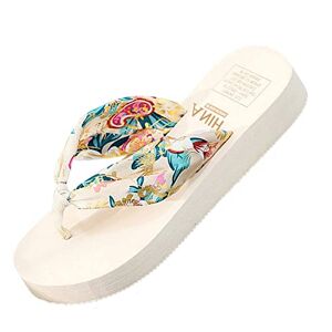 Generic Ladies Thong Flat Sandals Summer Spring Fashion And Flip-Flops Strap Satin Platform Shoes Bohemian Slippers Beach Wedge Womens Slipper Flip Flop Women S (Beige, 4.5)