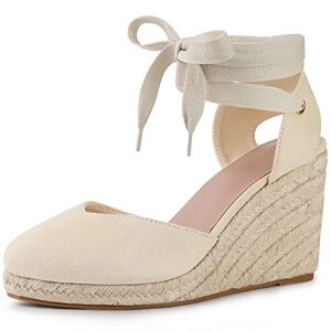 Perphy Espadrille Platform Wedge Heel Lace Up Sandals For Women Beige 4 Uk/label Size 6 Us
